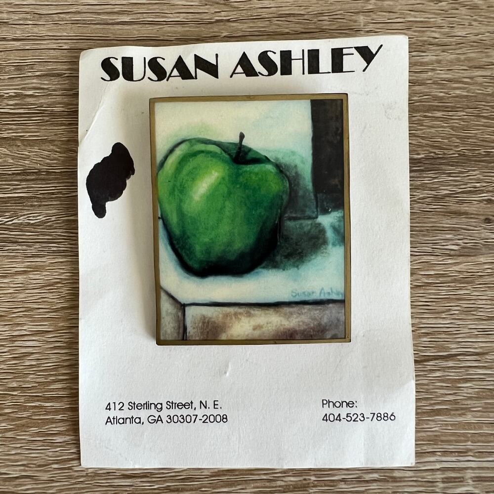 Susan Ashley Green Apple Painting Art Pin Brooch Atlanta, GA Artist